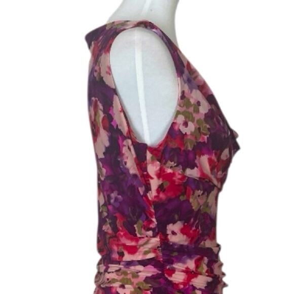 Lauren Ralph Lauren Dress Drape Neck Shirred Link Purple Floral Women’s Size 12 - Picture 9 of 14